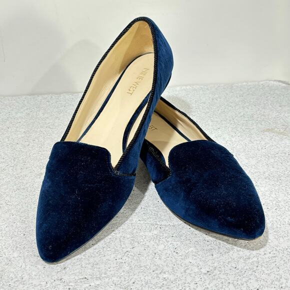 Nine West dark navy blue velvet slip on shoes US 9M smoking slippers casual chic - Picture 10 of 10